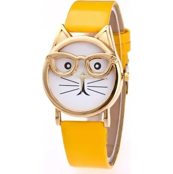 Hodinky Dámské analogové hodinky | 3D hodinky s kočkou - žluté