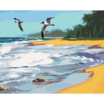ZUTY Malování podle čísel - PTÁCI LETÍCÍ NAD PLÁŽÍ (D. RUSTY RUST) Rozměr: 40x50 cm, Rámování: bez rámu a bez vypnutí plátna
