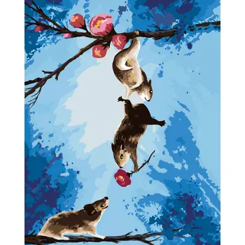 ZUTY Malování podle čísel - KŘEČCI NA KVETOUCÍ TŘEŠNI Rozměr: 40x50 cm, Rámování: bez rámu a bez vypnutí plátna