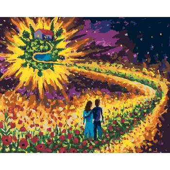 Hračka ZUTY Malování podle čísel - ZAMILOVANÝ PÁR NA KVĚTINOVÉ CESTĚ Rozměr: 40x50 cm, Rámování: vypnuté plátno na rám