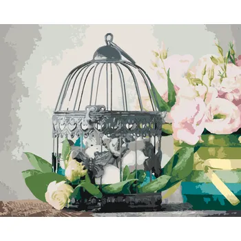 ZUTY Malování podle čísel - JÍCNOVKY A OZDOBNÁ PTAČÍ KLEC Rozměr: 40x50 cm, Rámování: bez rámu a bez vypnutí plátna