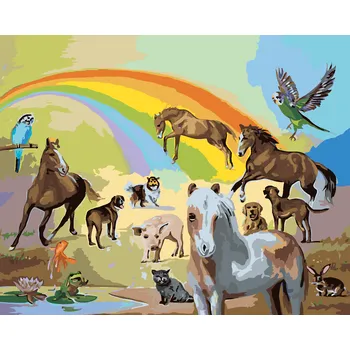 ZUTY Malování podle čísel - DUHA A ZVÍŘATA (D. RUSTY RUST) Rozměr: 40x50 cm, Rámování: bez rámu a bez vypnutí plátna