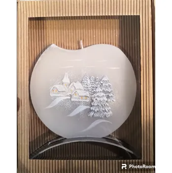 Svíčka Plochá svíčka zasněžená vesnička (Svíčka se stojánkem)