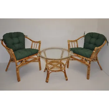 Zahradní sestava Nábytek PEGAS Ratanová sedací souprava Subaliu - polstry tmavě zelený melír