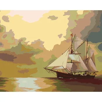 ZUTY Malování podle čísel - PLACHETNICE A SLUNCE (D. RUSTY RUST) Rozměr: 40x50 cm, Rámování: bez rámu a bez vypnutí plátna
