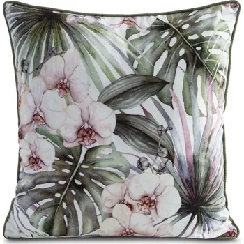 Povlak na dekorativní polštářek Povlak na polštář VELVET 45x45 cm s paspulí - orchideje a palmové listy
