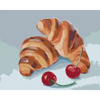 ZUTY Malování podle čísel - CROISSANT A TŘEŠNĚ (MYROSLAVA VOLOSCHUK) Rozměr: 40x50 cm, Rámování: bez rámu a bez vypnutí plátna