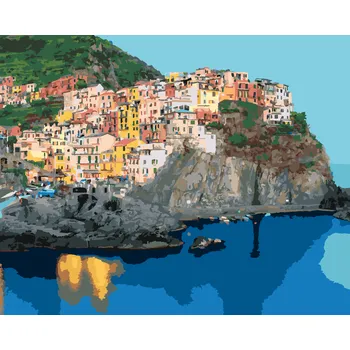 ZUTY Malování podle čísel - MĚSTO NA SKÁLE, ITÁLIE (TED DAVIS) Rozměr: 40x50 cm, Rámování: bez rámu a bez vypnutí plátna