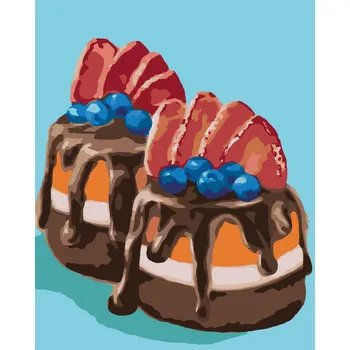 ZUTY Malování podle čísel - ZÁKUSEK S ČOKOLÁDOU A JAHODAMI (MYROSLAVA VOLOSCHUK) Rozměr: 80x100 cm, Rámování: bez rámu a bez vypnutí plátna