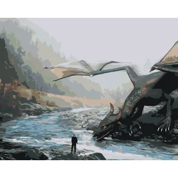 ZUTY Malování podle čísel - DRAK U ŘEKY Rozměr: 40x50 cm, Rámování: bez rámu a bez vypnutí plátna
