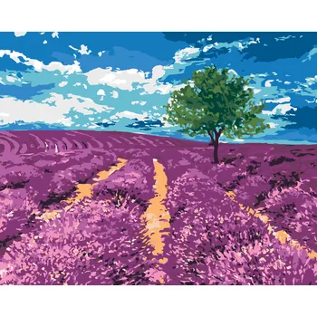 ZUTY Malování podle čísel - POLE LEVANDULÍ SE STROMEM Rozměr: 40x50 cm, Rámování: bez rámu a bez vypnutí plátna