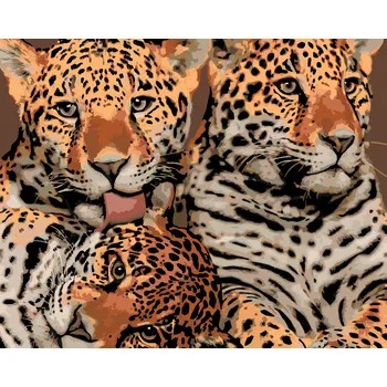 ZUTY Malování podle čísel - MATKA JAGUÁRA A DVĚ MLÁĎATA Rozměr: 40x50 cm, Rámování: bez rámu a bez vypnutí plátna