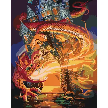 ZUTY Malování podle čísel - DRAK A HRAD (D. RUSTY RUST) Rozměr: 40x50 cm, Rámování: bez rámu a bez vypnutí plátna