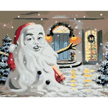 ZUTY Malování podle čísel - SNĚHULÁK VE TVARU SANTY U DOMU (D. RUSTY RUST) Rozměr: 40x50 cm, Rámování: bez rámu a bez vypnutí plátna