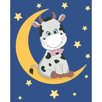 ZUTY Malování podle čísel - KRAVIČKA SEDÍCÍ NA MĚSÍČKU Rozměr: 40x50 cm, Rámování: bez rámu a bez vypnutí plátna