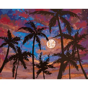 ZUTY Malování podle čísel - MĚSÍC MEZI PALMAMI Rozměr: 40x50 cm, Rámování: bez rámu a bez vypnutí plátna