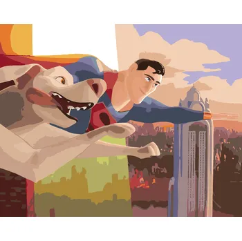 ZUTY Malování podle čísel - LETÍCÍ SUPERMAN S KRYPTEM (DC LIGA SUPERMAZLÍČKŮ) Rozměr: 40x50 cm, Rámování: bez rámu a bez vypnutí plátna