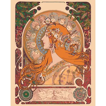 ZUTY Malování podle čísel - ZVĚROKRUH (ALFONS MUCHA) Rozměr: 40x50 cm, Rámování: bez rámu a bez vypnutí plátna