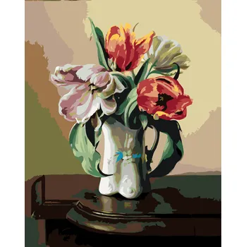 ZUTY Malování podle čísel - ZÁTIŠÍ TULIPÁNY V PORCELÁNOVÉ VÁZE NA STOLE (PIETER WAGEMANS) Rozměr: 40x50 cm, Rámování: bez rámu a bez vypnutí plátna