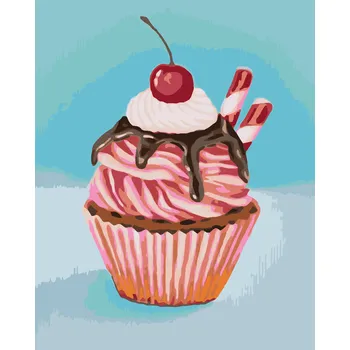 ZUTY Malování podle čísel - JAHODOVÝ CUPCAKE S LÉKOŘICOVOU TYČINKOU (MYROSLAVA VOLOSCHUK) Rozměr: 40x50 cm, Rámování: bez rámu a bez vypnutí plátna