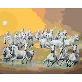 ZUTY Malování podle čísel - BÍLÉ KONĚ V MRACÍCH A SLUNCE (D. RUSTY RUST) Rozměr: 40x50 cm, Rámování: bez rámu a bez vypnutí plátna