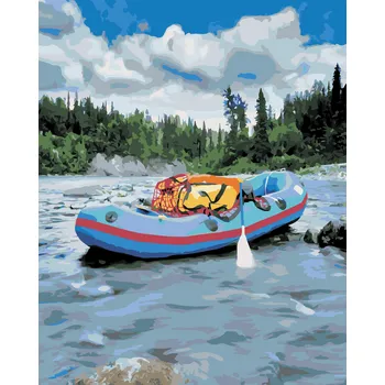 ZUTY Malování podle čísel - ČLUN NA ŘECE (DENNIS FRATES) Rozměr: 40x50 cm, Rámování: bez rámu a bez vypnutí plátna