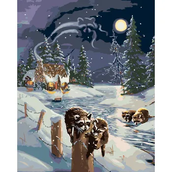 ZUTY Malování podle čísel - MÝVAL U ŘEKY A CHATA V ZIMĚ (D. RUSTY RUST) Rozměr: 40x50 cm, Rámování: bez rámu a bez vypnutí plátna