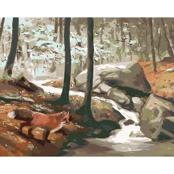 ZUTY Malování podle čísel - LIŠKA U POTOKA (D. RUSTY RUST) Rozměr: 40x50 cm, Rámování: vypnuté plátno na rám