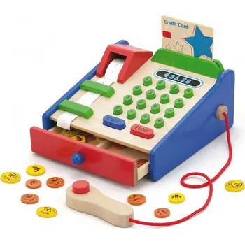 Dřevěná hračka Viga Dřevěná pokladna pro děti s příslušenstvím
