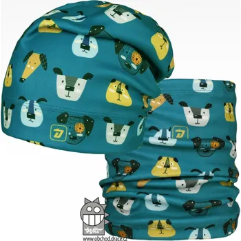 Čepice Flísová čepice a nákrčník Dráče - Yetti 03, petrol, pejsci Barva: Petrol, Velikost: 54-56