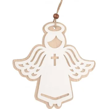 Dřevěný anděl na zavěšení s křížkem 15 cm