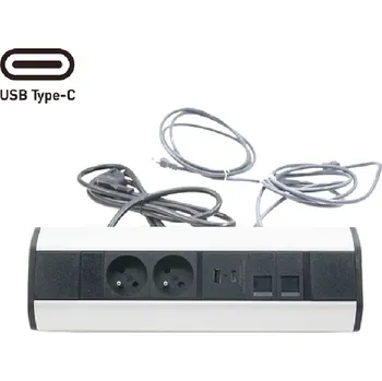 Elektrická zásuvka FK technics Rohová zásuvková lišta 2x 230V + USB A 3,1A + USB C 15,5 W + 2x RJ45