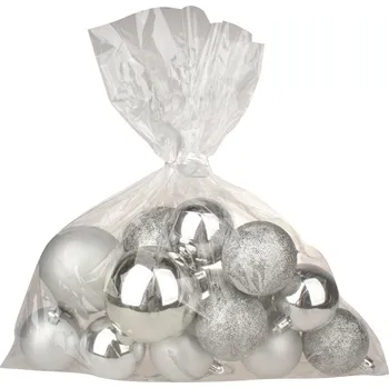 Vánoční ozdoba Anděl Přerov Baňky plast stříbrné mix povrchů a velikostí 20 ks