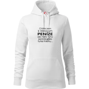 Dámská mikina Chtěla jsem k Vánocům peníze - Mikina dámská Cape s kapucí - L ( Bílá )