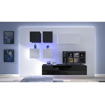 Obývací stěna Ral Obývací stěna SPRINGFIELD 3, 220 cm - Černo/bílý lesk