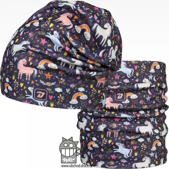 Čepice Flísová čepice a nákrčník Dráče - Yetti 07, fialová, jednorožci Barva: Fialová, Velikost: 54-56