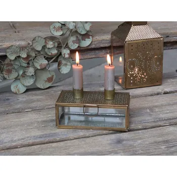 Svícen Bronzový antik svícen na 2 úzké svíčky s boxem Franco - 16*8*8,5cm