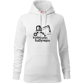 Dámská mikina Kudy kráčím tudy rejpu - kráčivý bagr - Mikina dámská Cape s kapucí - XL ( Bílá )