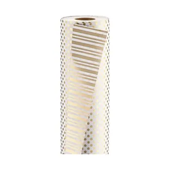 Balící papír Oboustranný dárkový balicí papír, šířka 70cm, délka 50m, zlatý, motiv pruhy/tečky - Balení po 1 ks