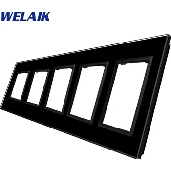 Elektrická zásuvka WELAIK rámeček na 5 zásuvek skleněný - černý