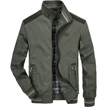 Pánský zimní kabát Zimní pánská větrovka bez kapuce bunda s kostkovanou podšívkou Barva: Zelená, Velikost: XL