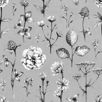 Impregnovaná látka kočárkovina, provence, květy na šedém podkladu, látka, metráž