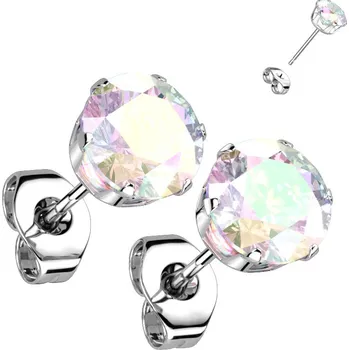 Šperk Šperky4U Ocelové náušnice - duhové zirkony 6 mm - OPN1597