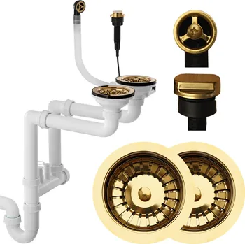 Sifon Mexen, Sifon s automatem pro odpad 2-komorového kuchyňského dřezu, zlatá, 66921-50