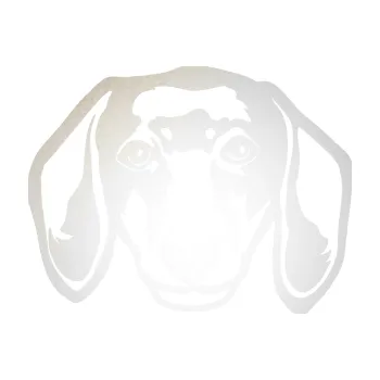 Polep vozidla SAMOLEPKA Pes 180 levá jezevčík (82 - odrazková reflexní bílá) NA AUTO, NÁLEPKA, FÓLIE, POLEP, TUNING, VLASTNÍ TEXT, TISK, AUTOSAMOLEPKY.cz, POLEPY, OBRÁZEK, LOGO, SAMOLEPKY