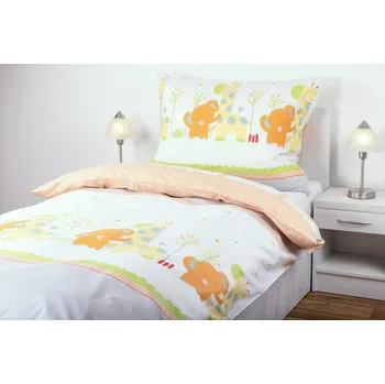 Povlečení JAN peří Luxusní bavlněné povlečení - renforcé - slon a žirafa - Luxusní bavlněné povlečení - renforcé - slon a žirafa - souprava povlečení 70x90 + 140x200