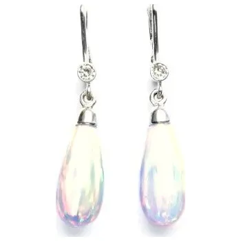 Náušnice Stříbrné náušnice, bílý syntetický opál, čirý zirkon, NK 28/41