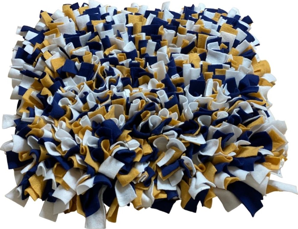 Čmuchacíkoberečky.cz® Čmuchací kobereček extra hustý ŽLUTO-BÍLO-TMAVĚ MODRÝ Velikost: 30x30cm