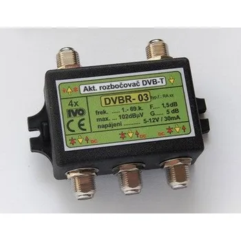Televizní anténa Ivo Aktivní rozbočovač pro DVB-T/T2,4x výst.F"4dB, DVBR-03X