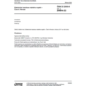 Technika ČSN 33 2000-6 ed. 2 Změna Z2 - Elektrické instalace nn - Část 6: Revize